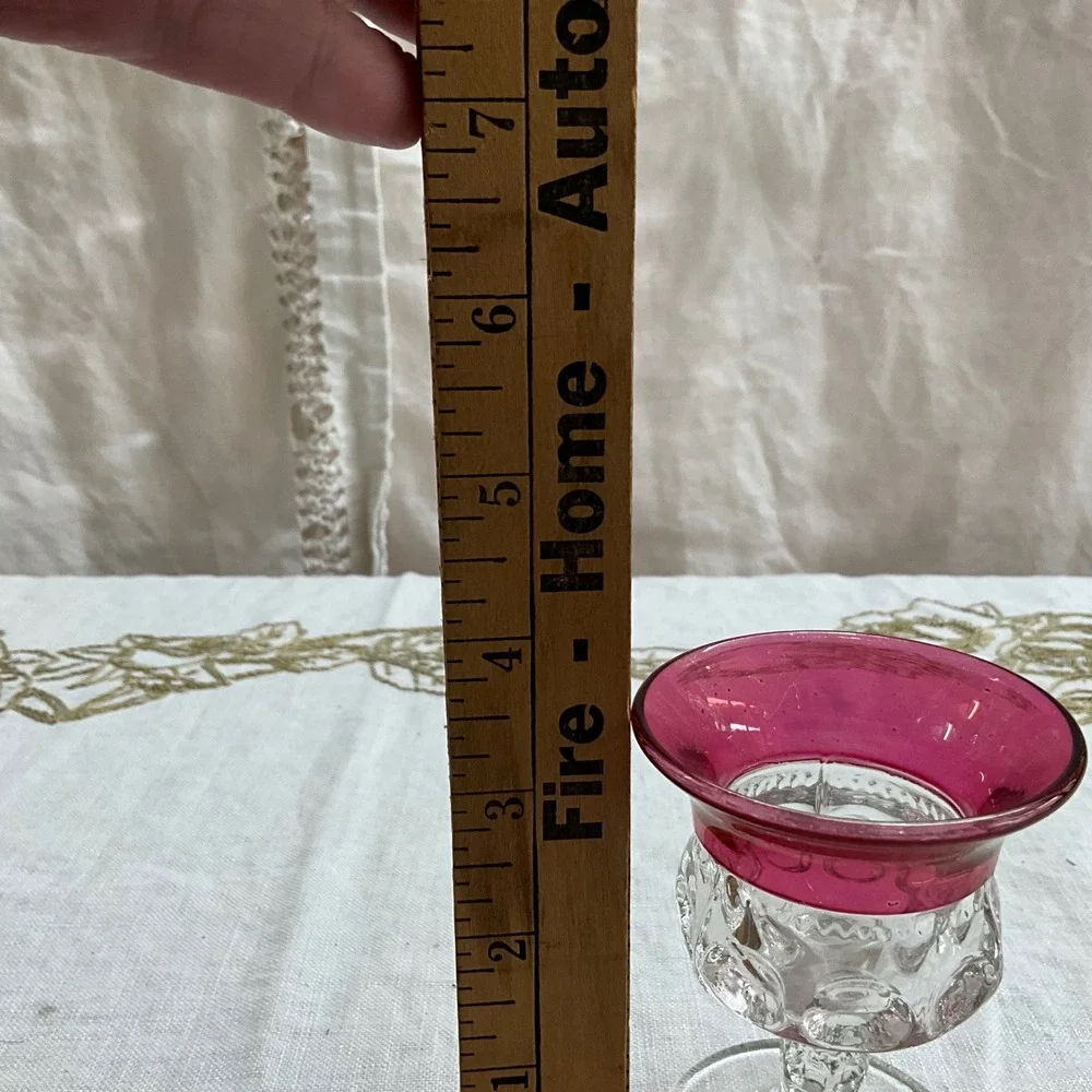 Vintage Cranberry Kings Crown Indiana Glass Cordial Liqueur Glasses Thumbprint 4
